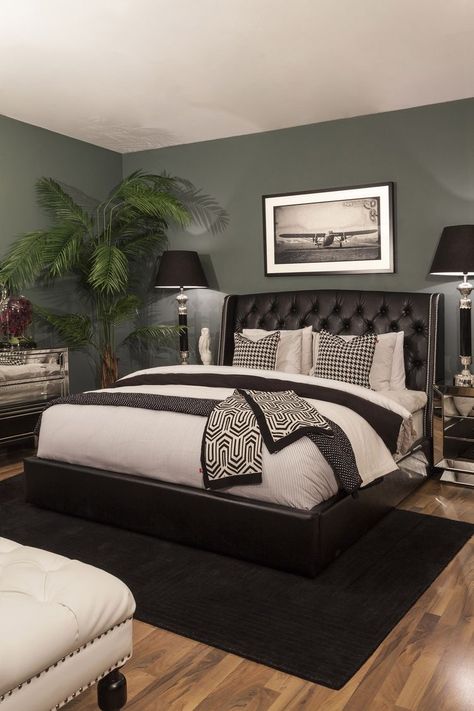 Black And Green Bedroom, Green And Black Bedroom, Grey Green Bedrooms, Green And Grey Bedroom, Green And White Bedroom, Sage Bedroom, Black And Grey Bedroom, Bedroom 2022, Green Bedroom Walls