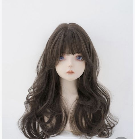 Long Brown Cosplay Wig, Wolfcut Wig, Japanese Wig, Korean Wig, Brown Hair Wig, Hair Christmas, Kawaii Wigs, Full Bangs, Bangs Wig