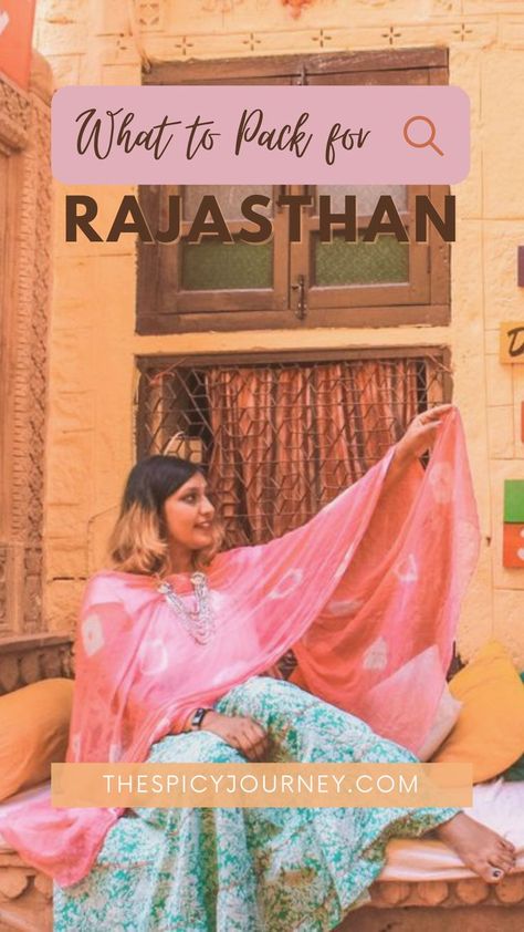 This Rajasthan travel fashion guide lists the clothing items you can pack for a Rajasthan trip to places like Jaipur, Udaipur, Jaisalmer, Jodhpur, Pushkar in Rajasthan India. Apart from listing the clothes to wear in Rajasthan and the best things to pack for Rajasthan, this is also a fashion guide. You won't have to stress about what to wear in Jaipur or Udaipur or any other place after reading this perfect travel fashion guide! #rajasthan #jaipur #udaipur #jaisalmer #jodhpur #pushkar #fashion Rajasthan Clothes, Rajasthan Trip, Rajasthan Travel, Jaipur Travel, Things To Pack, Rajasthan Jaipur, Travel Destinations In India, India Travel Places, India Travel Guide