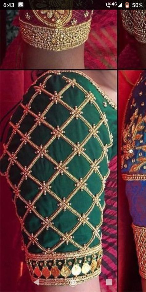 Wedding Blouse Handwork Designs, Maggam Work Blouse Designs Latest Simple Full Hands, Aari Blouse Hand Design, Hand Work Embroidery Blouse Design, Blouse Design Aari Work, Blouse Maggam Work, Maggam Work Blouse, Aari Blouse, Birds Embroidery Designs