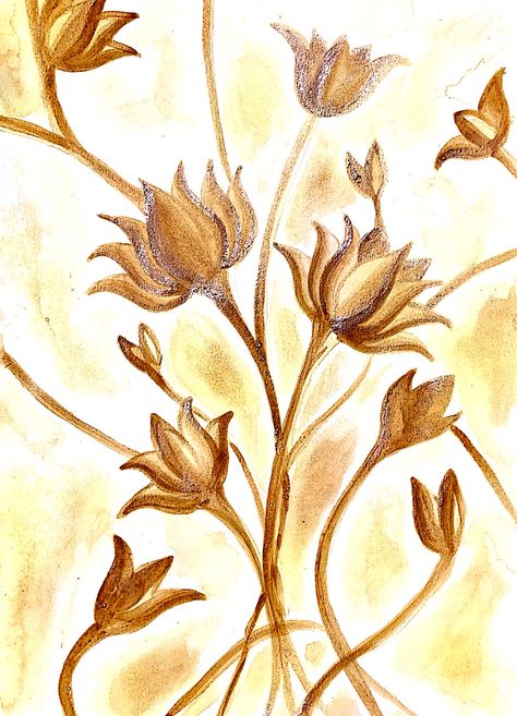 #Lotus #coffee #painting #ideas #artwork  #flowerpainting  #diy #monochromatic #simplepainting #art #easy Coffee Paintings On Canvas, Coffe Paint Art Easy, Coffee Painting Ideas Easy Nature, Flower Coffee Painting, Coffee Painting Nature, Coffee Art Painting Artworks Easy, Coffee Art Painting Ideas, Coffee Painting Ideas Easy, Coffee Painting Ideas