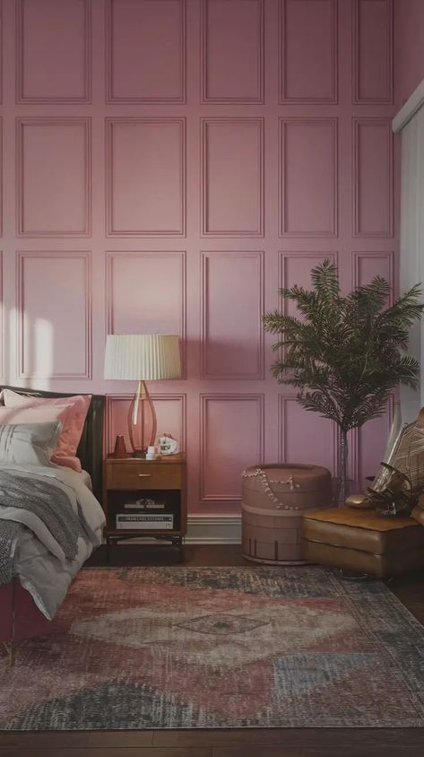 25 Refreshing Pink Bedroom Ideas to Transform Your Home - SheBonny Rose Colored Walls, Pink Wall Color, Pink Girly Room, Pink Accent Wall, Pink Nightstands, Soft Room, Pink Accent Walls, Crib Ideas, Pink Throw Blanket