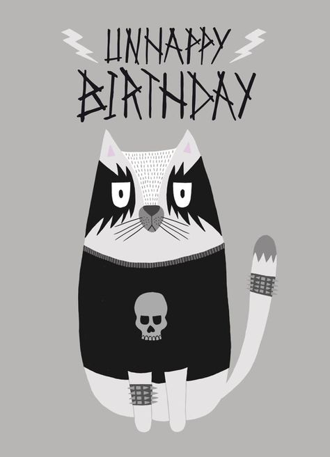 Black Metal Cat Birthday Card by CaroleCStationery on Etsy Happy Birthday Illustration, Happy Birthday Cat, Happy Birthday Black, Birthday Illustration, Metal Cat, Cat Birthday Card, Birthday Wishes Funny, Happy Birthday Meme, Happy Birthday Funny