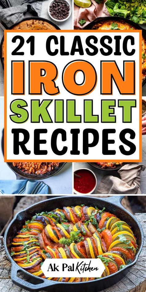 Elevate your cooking with these delicious iron skillet recipes! From skillet cornbread and cast-iron pizza to skillet chicken pot pie and apple crisp, these iron skillet dishes are versatile and easy to make. Try one-pan meals, cast-iron breakfasts, or skillet casseroles for any occasion. Perfect for hearty dinners or quick desserts, these recipes make the most of your cast-iron skillet! 1 Pan Skillet Meals, Cooking With A Cast Iron Skillet, Cast Iron Skillet Side Dishes, Cast Iron Skillet Hamburger Recipes, One Skillet Recipes Easy, Chicken In Cast Iron Skillet, Cast Iron Skillet Meals, Skillet Breakfast Recipes, Skillet Dessert Recipes