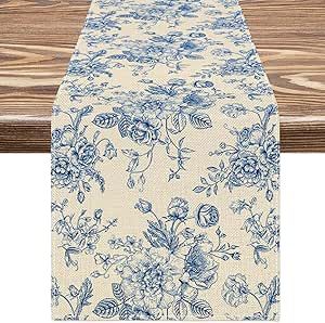 AnyDesign Floral Table Runner Blue Flower Table Decoration Chinoiserie Rectangle Decorative Table Cover for Indoor Outdoor Home Decor Party Supplies, 13 x 72 Inch Mode Monochrome, Flower Table Decorations, Summer Table Runner, Spring Table Runner, Dining Table Decoration, Home Party Decor, Printed Table Runner, Flower Table, Floral Table Runner