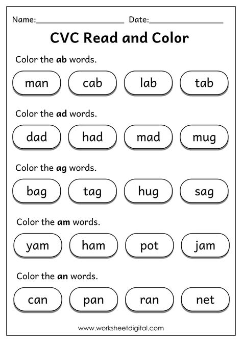 Phonics - Worksheet Digital Ab Words Worksheet, Cvc Word Activities Worksheets, An Family Words Worksheets, Ad Family Words Worksheet, Cvc Words Worksheets Kindergarten, Am Family Words Worksheet, An Words Worksheets, At Words Worksheets, Reading Cvc Words Worksheets