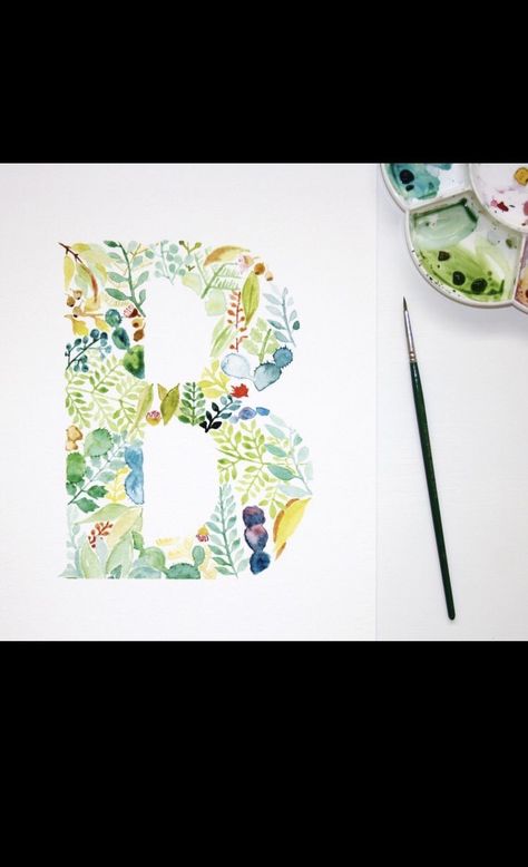 Painting Classic, Art Pinterest, Watercolor Lettering, Watercolour Inspiration, Watercolor Projects, Initial Prints, Natural Design, 수채화 그림, Botanical Painting