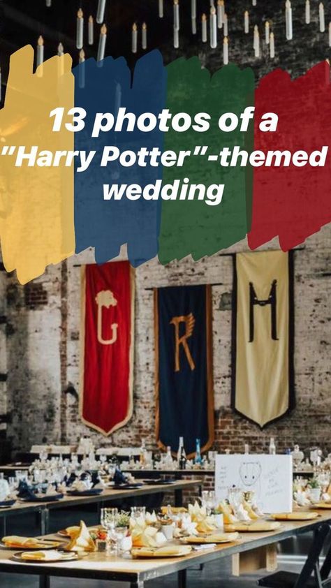 13 magical photos of a real 'Harry Potter'-themed wedding that looks like it was held at Hogwarts Hogwarts Wedding Ideas, Harry Potter Wedding Invitations, Hogwarts Decor, Hp Wedding, Rustic Building, Magical Photos, Wedding Themes Outdoor, Wedding Photo Walls, Harry Potter Groups