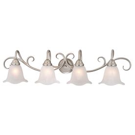 Cascadia Lighting 4-Light Bella Brushed Nickel Bathroom Vanity Light Brushed Nickel Bathroom Lighting, Nickel Bathroom, Brushed Nickel Bathroom, Traditional Vanity, Traditional Bathroom Vanity, Bronze Bathroom, Transitional Vanity, White Alabaster, Bathroom Vanity Light