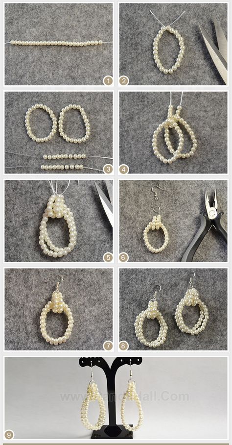 Diy Elegant Earrings, Diy Pearl Earrings, Anting Manik, Diy Earrings Easy, Diy Bijoux, Beaded Earrings Tutorials, Beaded Earrings Diy, Diy Jewelry Unique, Diy Bracelet Designs