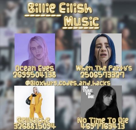 credits to: bloxburg_codes_and_hacks :) Record Id Codes Bloxburg, Roblox Pic Id Codes, Bloxburg Picture Codes Music Posters, Song Codes For Bloxburg, Billie Eilish Bloxburg Decals, Bloxburg Billie Eilish Decal Codes, Bloxburg Singer Poster Codes, Bloxburg Picture Codes Music, Bloxburg Album Codes