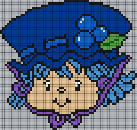 Blueberry Muffin From Strawberry Shortcake (square) Perler Bead Pattern | Bead Sprites | Characters Fuse Bead Patterns Strawberry Shortcake Alpha Pattern, Strawberry Shortcake Pixel Art, Muffin Strawberry, Kandi Cuffs, Square Grid, Pony Bead Patterns, Perler Bead Templates, Kandi Patterns, Blueberry Muffin