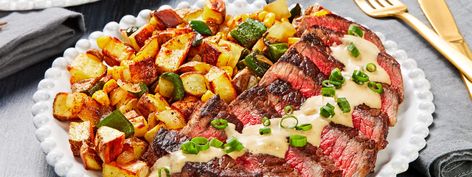 CREAMY CHIPOTLE STEAK WITH POBLANO CORN HASH Chipotle Steak Recipe, Chipotle Cream Sauce, Poblano Corn, Chipotle Steak, Chipotle Powder, Charred Corn, Sliced Steak, Best Things In Life, Steak Recipe