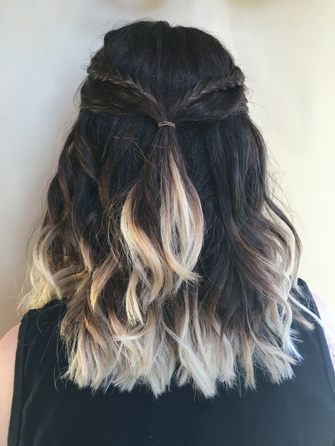 Brown Hair With Blonde Tips, Dyed Ends Of Hair, White Ombre Hair, Blonde Hair Tips, Black Hair Ombre, Dipped Hair, Bleached Tips, Short Ombre Hair, Dip Dye Hair