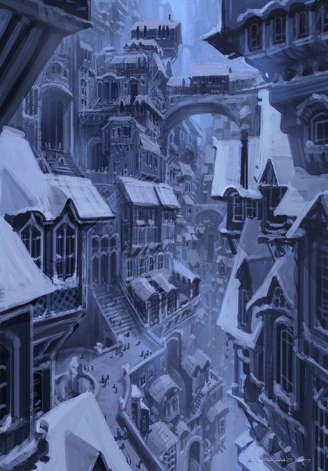 Armand Serrano, Fantasy Cities, Winter City, Fantasy Background, Splash Art, 다크 판타지, Fantasy City, Fantasy Setting, Fantasy Places