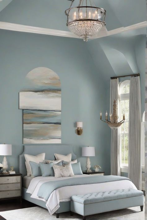 Discover how Tidewater (SW 6477) paint can bring coastal elegance to your bedroom, creating a serene and refreshing space in your home. Dive into our daily interior designer routine with décor tips! #Ad #homedecor #homedesign #wallpaints2024 #Painthome #interiorarchitecture Wall Colors Green Living Room Colors Bright Living Room Colors Apartment Renovation Living room Remodeling Modern Paint Colors 2024 Sky Blue Ceiling Paint, Teal Green Bedroom Ideas, Beach Theme Bedroom Colors, Teal Wall Bedroom, Teal Green Bedroom, Blue Ceiling Paint, Colorful Living Room Bright, Renovation Living Room, Paint Colors 2024