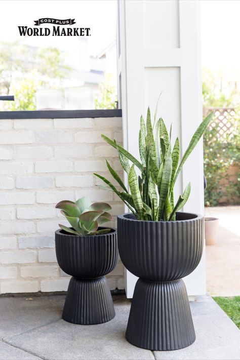 Trailing Succulents, Modern Planters Outdoor, Outdoor Vases, Plant Pot Design, Black Planters, Indoor Flower Pots, Diy Flower Pots, Outdoor Furniture Decor, Outdoor Planter