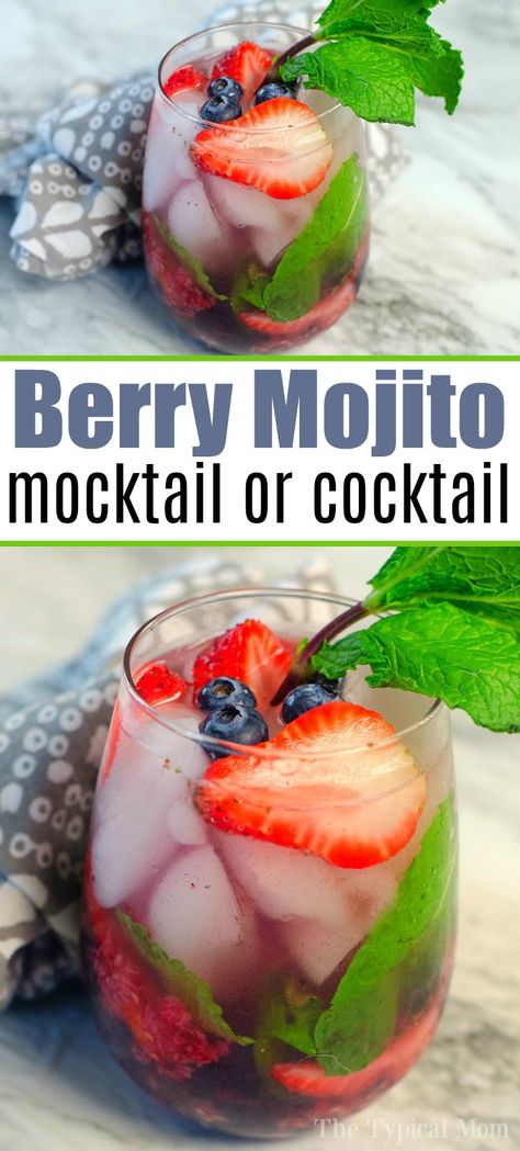 This berry mojito drink recipe is perfect for a party drink or if you just want a refreshing sip of something sweet right at home. We love it with berries! Berry Mojito, Fruit Mojito, Non Alcoholic Mojito, Watermelon Juice Recipe, Mojito Ingredients, Mojito Drink, Mojito Mocktail, Pineapple Cocktail, Lemon-lime Soda