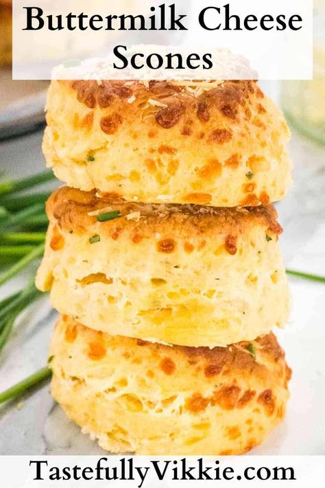 This easy buttermilk cheese scones recipe (AKA American biscuits) is perfect for afternoon tea and complements a variety of dishes. With a cheese and chive savory flavor throughout, they're soft and fluffy and delicious served warm with butter. (No buttermilk? No problem! I'll show you a simple trick you can do.) This recipe is in grams and cup for UK and US. Buttermilk Cheese Scones, No Butter Scones, Scones Recipe Uk, American Biscuits, Buttermilk Cheese, Buttermilk Scones Recipe, Healthy Pancakes Low Calorie, Cheese Scones Recipe, Cheese And Chive Scones