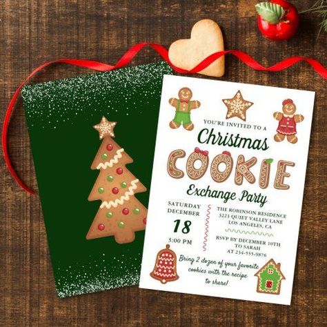 Christmas Gingerbread Cookie Exchange Party #christmas #holiday #christmaspartyinvitation #greenery #cookieexchange #cookieswap #exchangeparty #christmascookieexchange #gingerbread #cookies Holiday Cookie Decorating, Elegant Christmas Party Invitations, Holiday Cookie Exchange Party, Christmas Cookie Party, Cookie Birthday Party, Best Holiday Cookies, Cookie Exchange Party, Christmas Gingerbread Cookies, Holiday Cookies Christmas