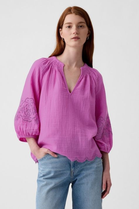 NEXT Pink Gap Eyelet Puff Sleeve Shirt