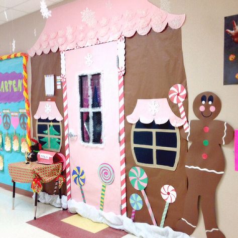 Pink Christmas Classroom Door, Classroom Tree, Door Decorations Classroom Christmas, Christmas Bulletin Boards, Vbs Decorations, Christmas Classroom Door, Pink Gingerbread, School Door Decorations, Classroom Doors