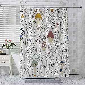 Decoreagy Colorful Wild Plants Shower Curtain,Vintage Mushroom Plant Stall Shower Curtains Sets for Bathroom,Minimalist Art Bath Curtain,Waterproof Fabric with Hooks 60x72 Inches Green Bathroom Theme, Mushroom Bathroom, Cottagecore Bathroom, Bathroom Theme, Floral Bathroom Decor, Floral Bathroom, Stall Shower Curtain, Boho Shower Curtain, Bathroom Themes