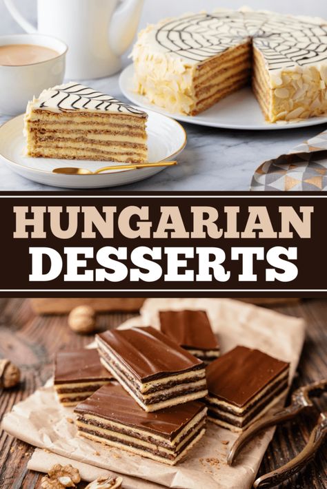 European Cakes And Tortes, Eastern European Recipes Desserts, Hungarian Recipes Desserts, Eastern European Desserts, Hungarian Dessert Recipes, Crockpot Chicken Paprikash, European Dessert Recipes, Hungarian Pastries, Serbian Desserts