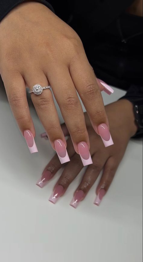 Simple Cute Acrylic Nails Square, Pink Bday Nails Medium, Fresh Tips Nails, Medium Long Acrylic Nails Square, French Tips Acrylic Square, Nail Ideas Acrylic Simple, Square Pink French Tip Nails, Pink On Pink French Tip Nails, Simple Classy Baddie Nails