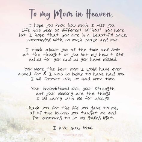 My Mom In Heaven, Mum In Heaven, Miss You Mum, Losing A Loved One Quotes, Mom In Heaven Quotes, Miss You Mom Quotes, Mom I Miss You, Message For Mother, In Loving Memory Quotes