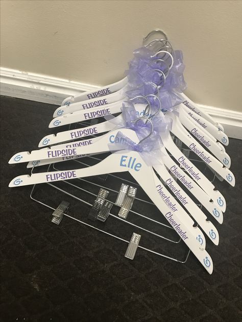 DIY cheer uniform hangers  End of season gifts Dance Hangers Diy, Cheer Uniform Hangers Diy, Cheerleading Diy Crafts Team Gifts, Cheerleading End Of Season Gifts, Cheer Hangers Diy, Cheer Diy Gifts, Cheer Craft Ideas, Cheer Welcome Gifts, Colorguard Gifts Ideas