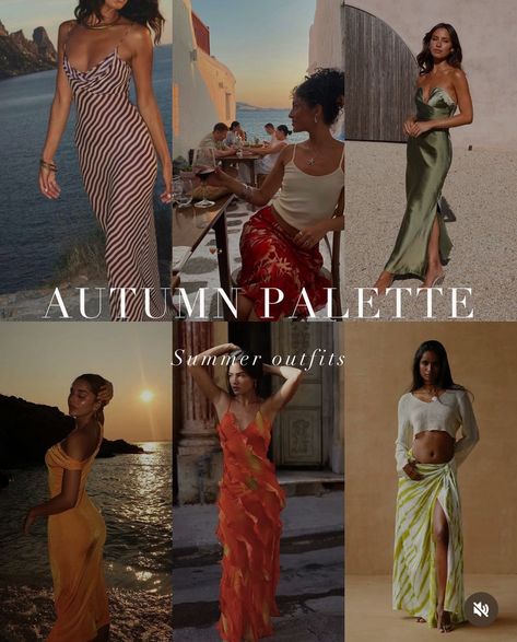 Dark Autumn Theatrical Romantic, Soft Autumn Color Palette Black Women, Ingenue Essence Dark Autumn, Dark Autumn Color Palette Black Women, Warm Autumn Outfits For Summer, Deep Autumn Summer Outfits, Deep Autumn Prints, Dark Autumn Colors, Autumn Palette Outfits