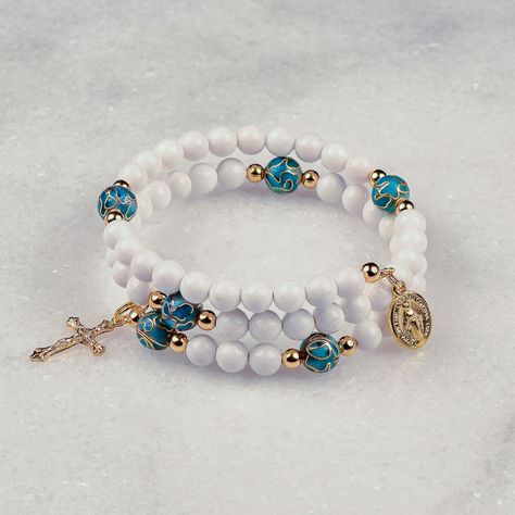 Mary Immaculate   Hand-crafted rosary bracelets   https://ourladysrosegarden.com/product/mary-immaculate-rosary-bracelet #RosaryBracelets Cheap Rosary Bangle Bracelet As Gift, Cheap Inspirational Rosary Bracelet As Gift, Beaded Rosary Bracelet, Diy Rosary Bracelet, Memory Bracelets, Rosary Ideas, Catholic Rosary Bracelet, Mary Immaculate, Memory Wire Jewelry