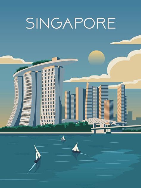 Singapore Art, San Diego Travel, Travel Vintage, California Print, Retro Travel Poster, Singapore Travel, Travel Cards, Travel Illustration, Phnom Penh