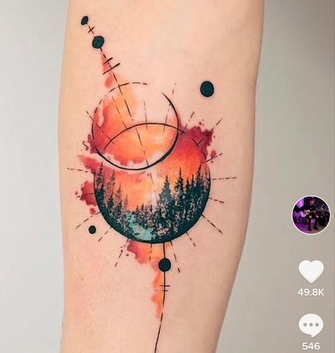 Family First Tattoo, Sunset Tattoos, Planet Tattoos, Landscape Tattoo, Muster Tattoos, Watercolor Tattoos, Inspiration Tattoos, Disney Tattoo, Tatuaje A Color