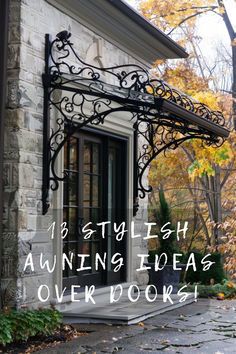 Looking to add charm to your entryway? Click to see stylish awning ideas that not only look great but protect your door! 🚪🌂 #DoorAwnings #HomeStyle #EntrywayIdeas #AwningDesign #OutdoorDecor Decorative Metal Awnings, Wood And Metal Awnings, Awning Ideas Front Door, Front Door Awning Entrance, Back Door Awning, Front Porch Awning Ideas, Front Door Arbor, Front Door Awning Ideas, Window Awnings Exterior