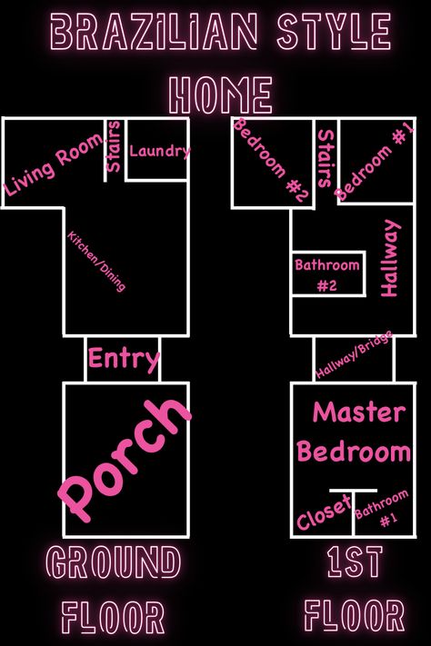 This is a Brazilian Style House Layout I have built particularly for welcome to Bloxburg on Roblox but you could also use it for anything else I will post regularly so if you have any ideas for a layout just message me and it will be published when I have completed it. Please Follow It Really Helps 💕 Bloxburg Room Layout, Townhouse Bloxburg Layout, Welcome To Bloxburg House Ideas, Roblox Layout, Welcome To Bloxburg, Brazilian Style, House Layout Plans, House Layout, Entry Hallway