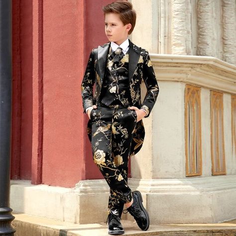 Golden Tuxedo, Custom Tuxedo, Childrens Clothes Boys, Formal Clothing, Suits Prom, Stylish Wedding Dresses, Asian Babies, Stylish Party Dresses