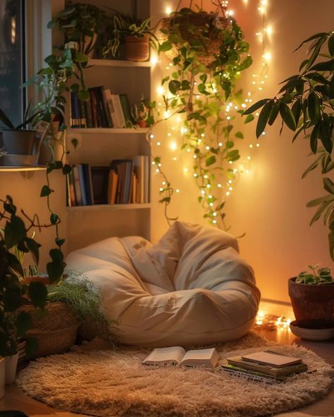 43 Cozy Reading Nook Ideas - Home Soils Corner Room Design, Comfy Place Aesthetic, How To Make A Reading Corner, Day Bed Nook, Comfy Chairs For Bedroom Cozy Corner Small Spaces, Chill Corner In Living Room, Reading Corner Office, Been Bags Room Ideas, Small Book Corner Ideas