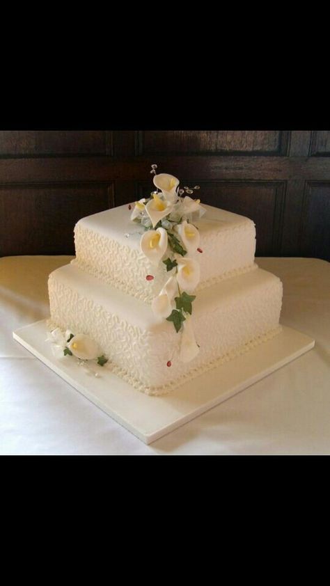 Angie likes Wedding Cake Two Tier, Square Wedding Cake, 2 Tier Wedding Cakes, Wedding Cakes Elegant, Square Wedding Cakes, 2 Tier Cake, Wedding Cake Pictures, Wedding Cake Recipe, Lace Wedding Cake