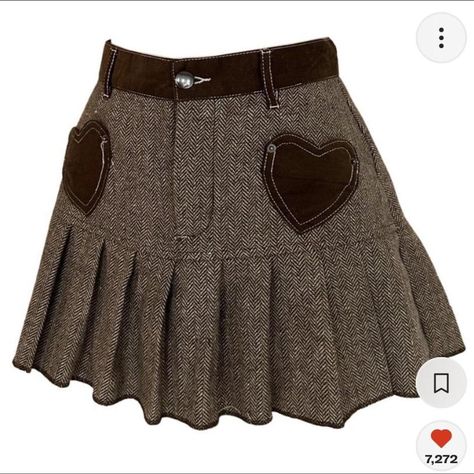 cherie lou martini skirt pleated brown heart pocket... - Depop Aesthetic Skirt, Brown Heart, Skirt Measurements, Heart Pocket, Skirt Pleated, Cute Skirt, Mode Inspo, Dream Clothes, New Wardrobe