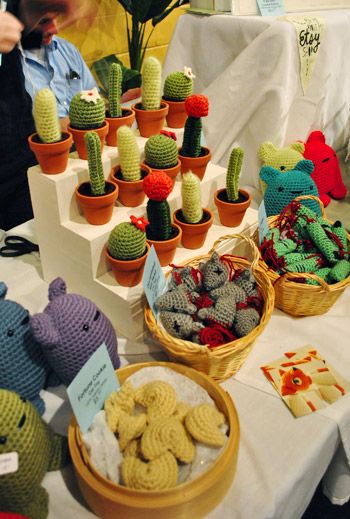 Um, @Sarah Reid, you need to start making crocheted cacti!!!!  ASAP!! Amigurumi Craft Fair, Amigurumi Display Ideas, Amigurumi Display, Crochet Display Ideas, Craft Stall Display Ideas, Craft Stall Display, Craft Show Table, Cacti Plants, Yarn Display