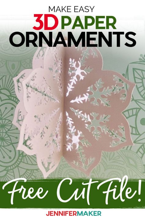 Make 3D Paper Cut Ornaments with Intricate Designs on a Cricut Joy, Explore or Maker with this free tutorial and SVG cut file 3d Mandala Svg Free, Layered Paper Christmas Ornaments, Cricut Projects Beginner Free Svg, 3d Svg Files Free, 3d Cricut Projects Free, 3d Svg Files, Diy Snowflake, Floating Ornaments, Jennifer Maker