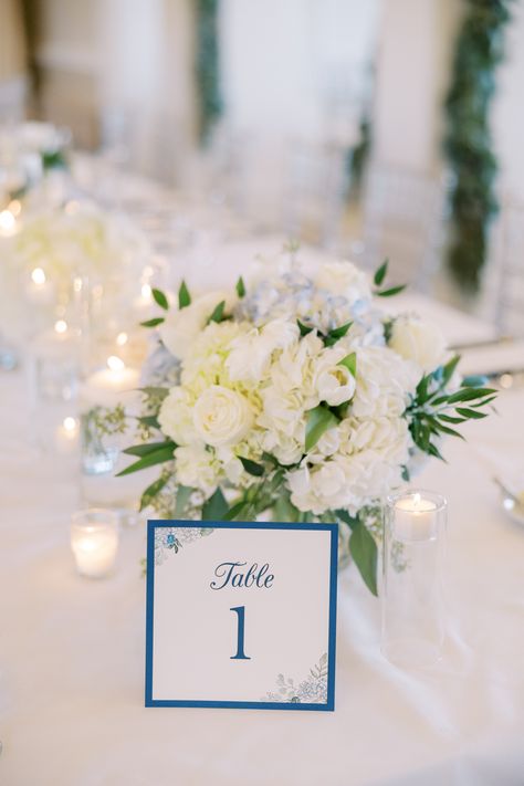 White and light blue classic head table floral arrangements. PC Caroline Morris Photography https://carolinemorrisphotography.com/ Table Pc, Table Floral Arrangements, Cricket Club, Head Table, Architectural Details, Architecture Details, Wedding Events, Floral Arrangements, Philadelphia