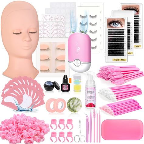 PRICES MAY VARY. [Everything Needed for Lash Extension] It came will all sorts of necessities/tools for doing complete lash extensions and this eyelash extension practice kit paired well with a plastic vanity organizer as a gift, since there are so many different kinds of tools, included plenty of mixed & classic individual lashes, mascara wands, brushes, rings for glue, lash glue & glue remover, highly precise tweezer, eyelash dryer fan, eyelash mannequin head with removable eyelids, tape, jade Single Lash Extensions, Eyelash Remover, Lash Extension Glue, Lash Extension Training, Lash Extension Supplies, Disposable Mascara Wands, Lash Extension Kit, Eyelash Extension Supplies, Eyelash Extension Kits