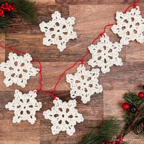 SeeLoveShare Crochet Snowflake Garland, Crochet Christmas Garland, Snowflake Snowflake, Crochet Snowflake, Crochet Garland, Crochet Snowflake Pattern, Snowflake Garland, Ornament Garland, Crochet Christmas Trees