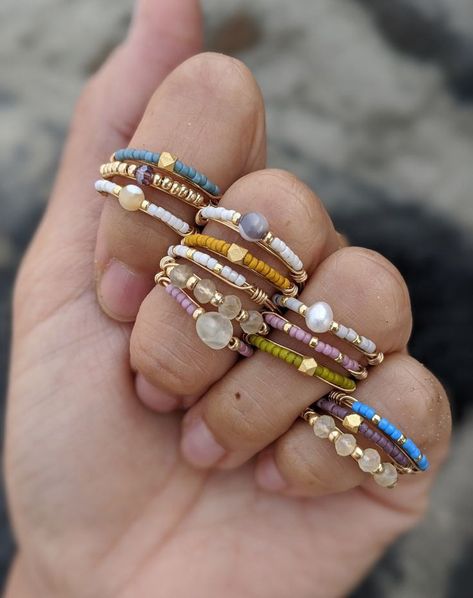 Cincin Diy, Anting Manik, Mothers Day Rings, Bead Rings, Diy Beaded Rings, Wire Jewelry Rings, Diy Jewelry Rings, Beaded Necklace Diy, Diy Wire Jewelry