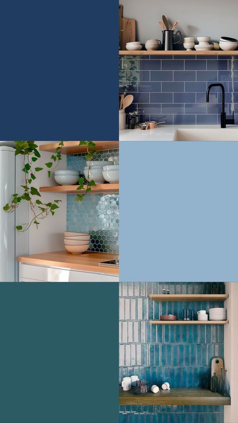 Bring your dream kitchen to life with our wide range of blue kitchen tiles. Browse our shades of navy blue tiles, azure blue tiles, teal blue tiles, aqua blue tiles and more. #kitchentiles #bluetiles #walltiles #bluekitchen Blue Kitchen Inspiration, Blue Kitchen Tiles, Navy Blue Tile, Blue Subway Tile, Flat Lay Inspiration, Subway Tile Kitchen, Kitchen Walls, Kitchen Colour Schemes, Tile Kitchen