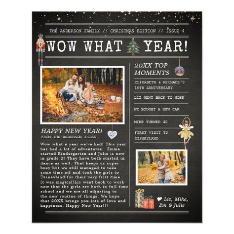 $0.40 | Year in Review Letter | Family Christmas Flyer #new year, a year in review, christmas, holiday, family photo collage, christmas newsletter, newspaper, watercolor nutcracker, classic, vintage Xmas Invitations, Christmas Newsletter, Family Photo Collages, Christmas Flyer, Christmas Letter, Family Holiday Photos, Watercolor Christmas Cards, Year In Review, Happy Year