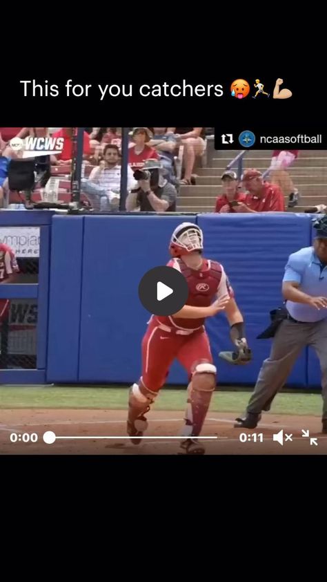 Softball Catcher Pictures, Softball Catcher Quotes, Softball Catcher Drills, Fastpitch Softball Quotes, Ou Softball, Oklahoma Softball, Softball Memes, Softball Funny, Funny Sports Videos